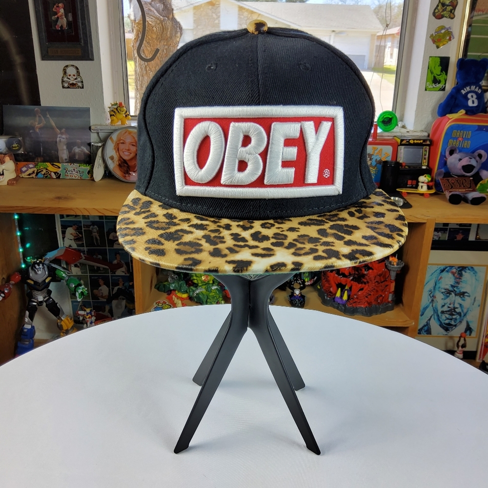 Obey Worldwide Cheetah Print Bill Spellout Strapback Hat